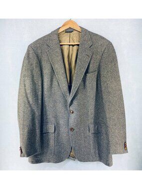 Vintage 90s Blazer Mens 46R Beige Wool Sport Coat Jacket Herringbone Union USA